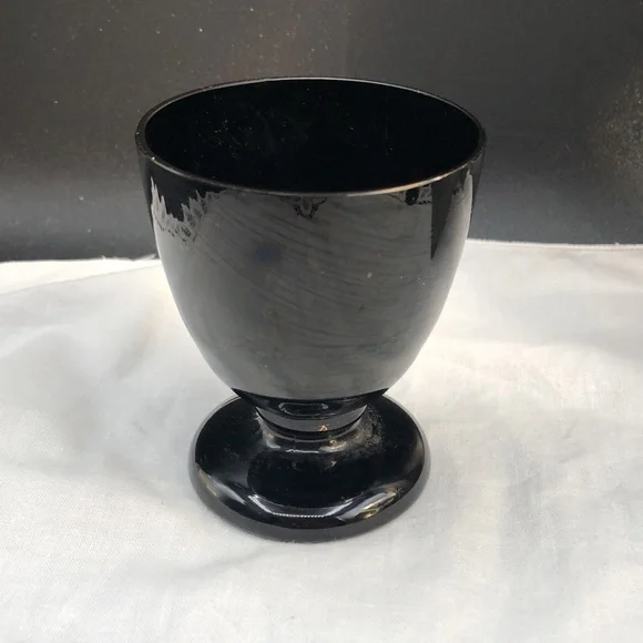 Vintage Black Art Glass Hand Painted Enamel Decoration Large Egg Cup/ Small Vase - Picture 2 of 5